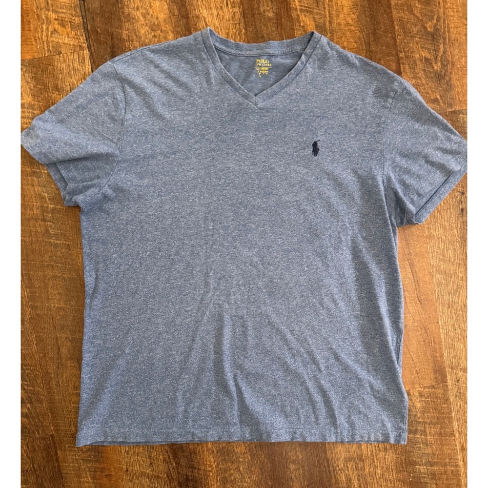 Polo Ralph Lauren Men's Large Heather Blue V-Neck T-Shirt Pony Logo
